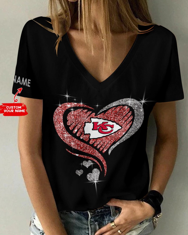 Kansas City Chiefs Personalized V-neck Women T-shirt