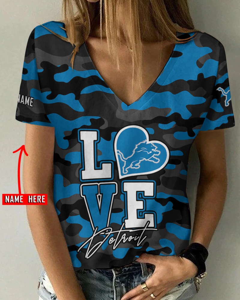 Detroit Lions Personalized V-neck Women T-shirt