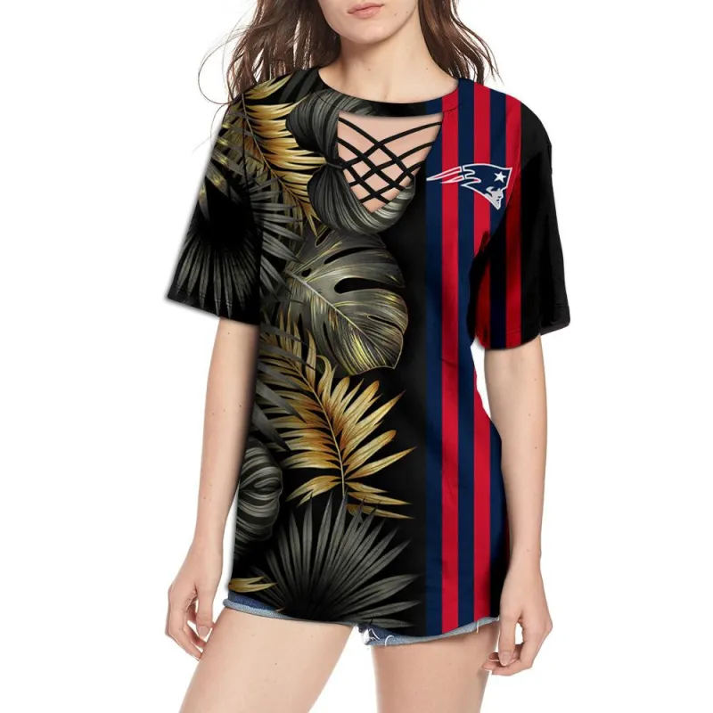 New England Patriots Women Summer String Short Sleeve Shirt