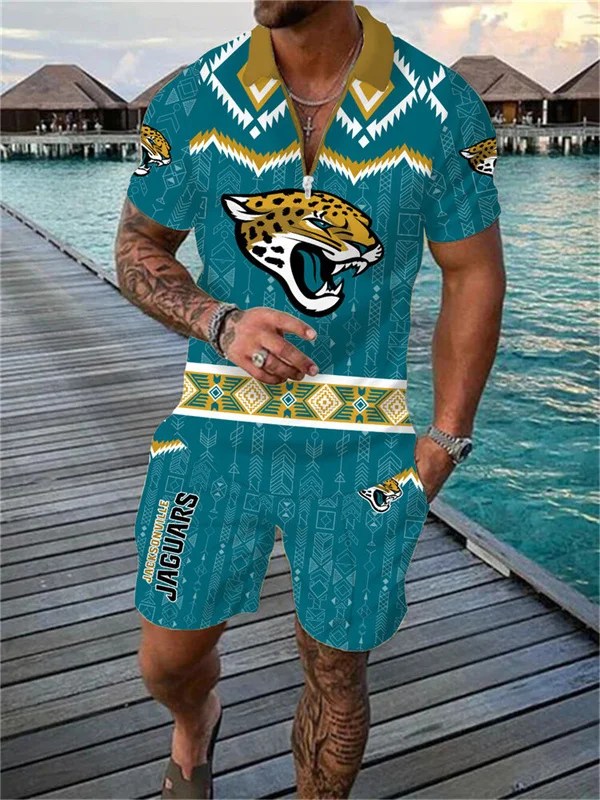 Jacksonville Jaguars Zip Polo Shirt and Shorts