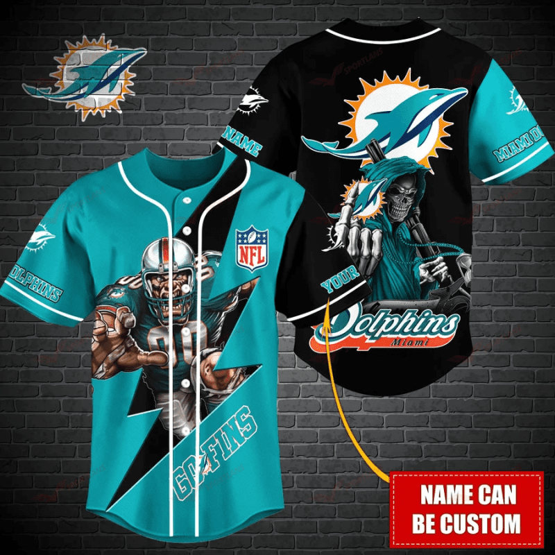 Miami Dolphins Personalized Baseball Jersey