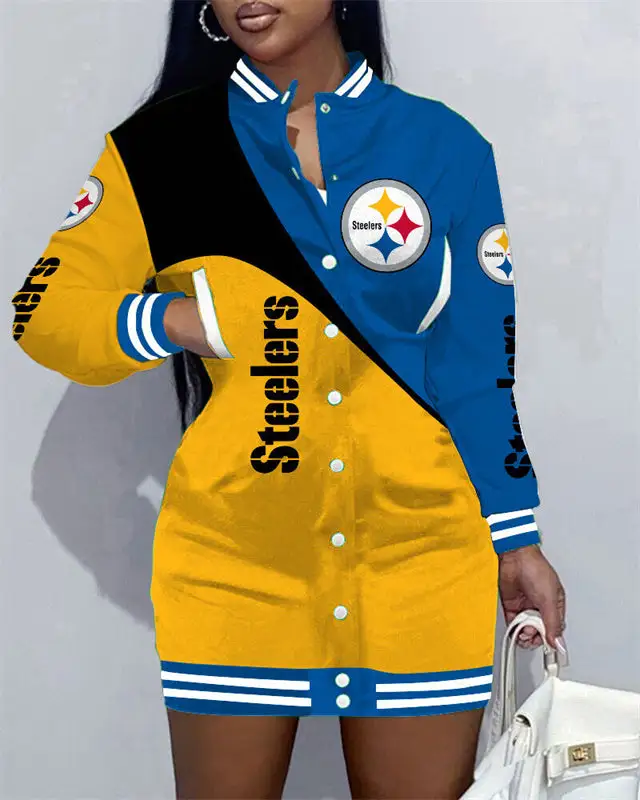 Pittsburgh Steelers Women Button Down Jacket Dress