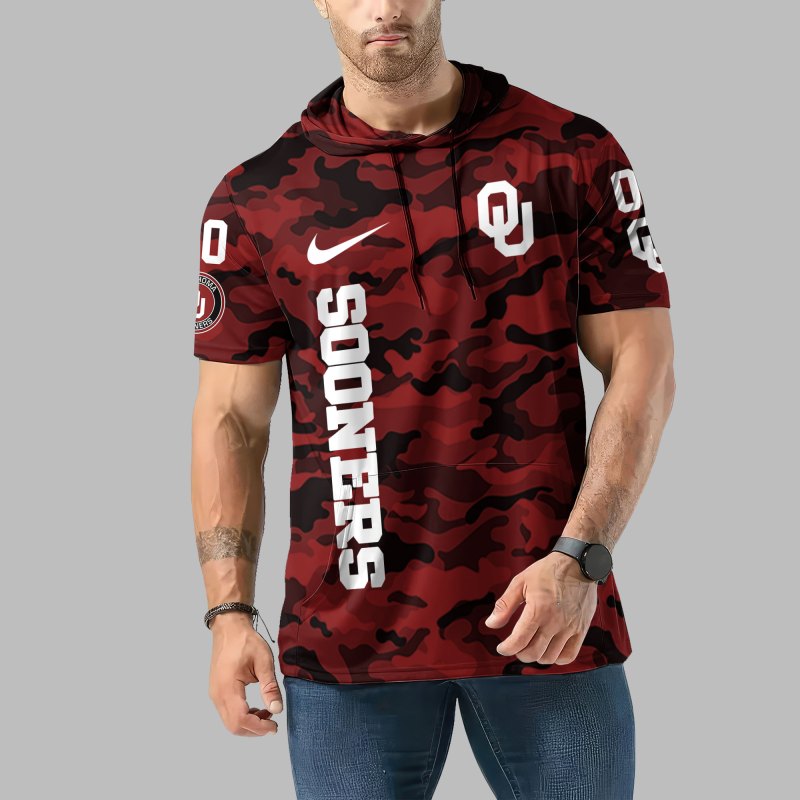 Oklahoma Sooners Personalized Camo Short Sleeve Hoodie Additional View