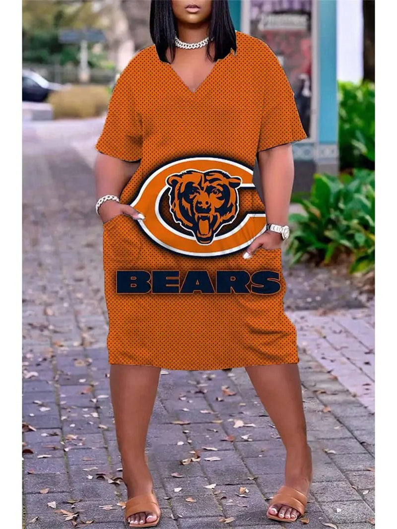 Chicago Bears V-neck Casual Pocket Dress