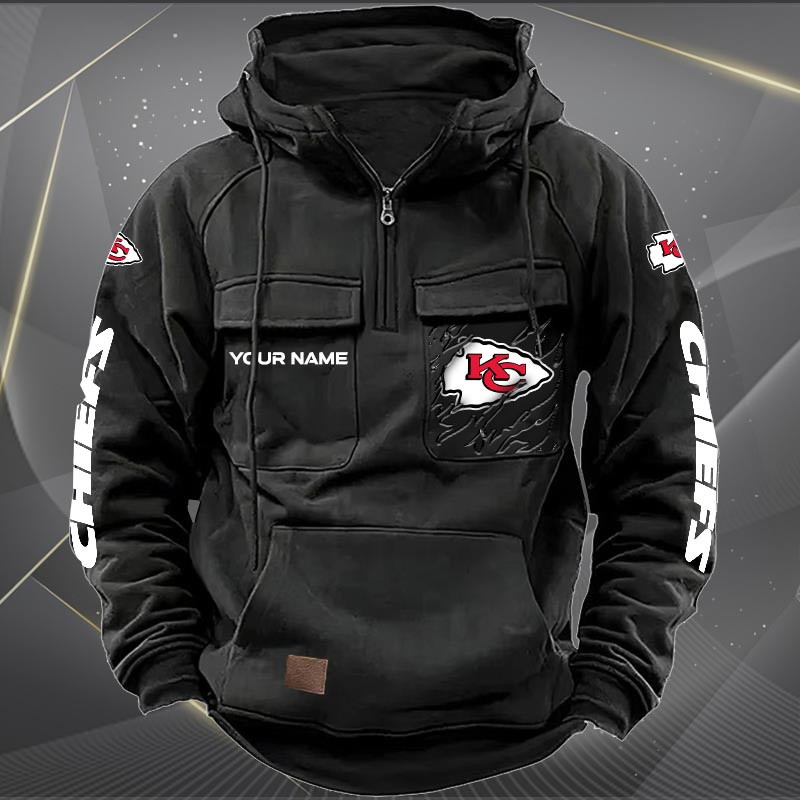 Kansas City Chiefs New Personalized Multi-Pockets Zip Hoodie