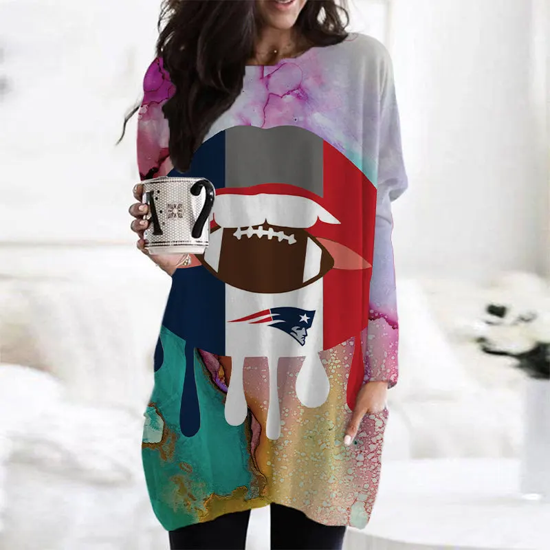 New England Patriots Casual Long Sleeve Pocket Dress