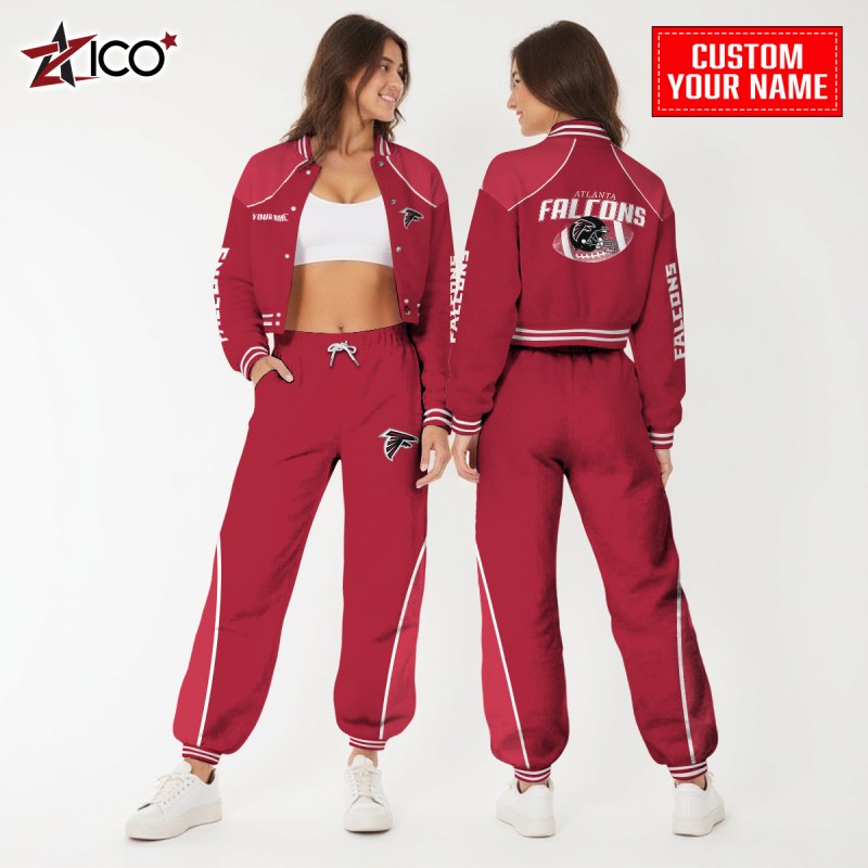 Atlanta Falcons Combo Crop Varsity Jacket And Sweatpants - Image 2