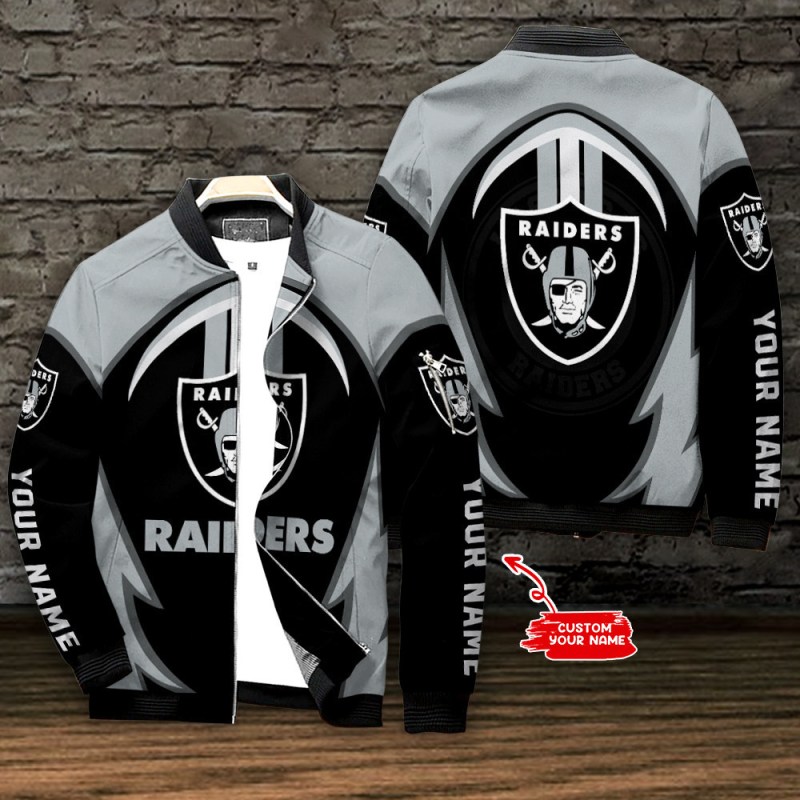 Las Vegas Raiders Personalized Bomber Jacket Front View