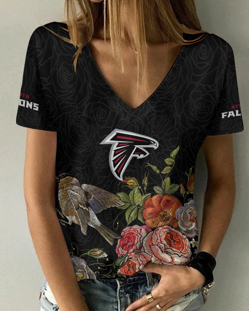 Atlanta Falcons Summer V-neck Women T-shirt