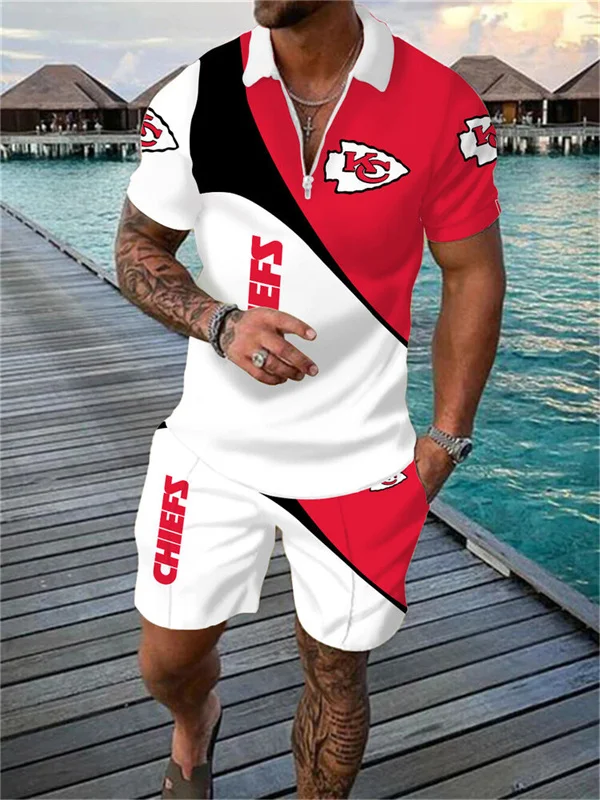 Kansas City Chiefs Zip Polo Shirt and Shorts