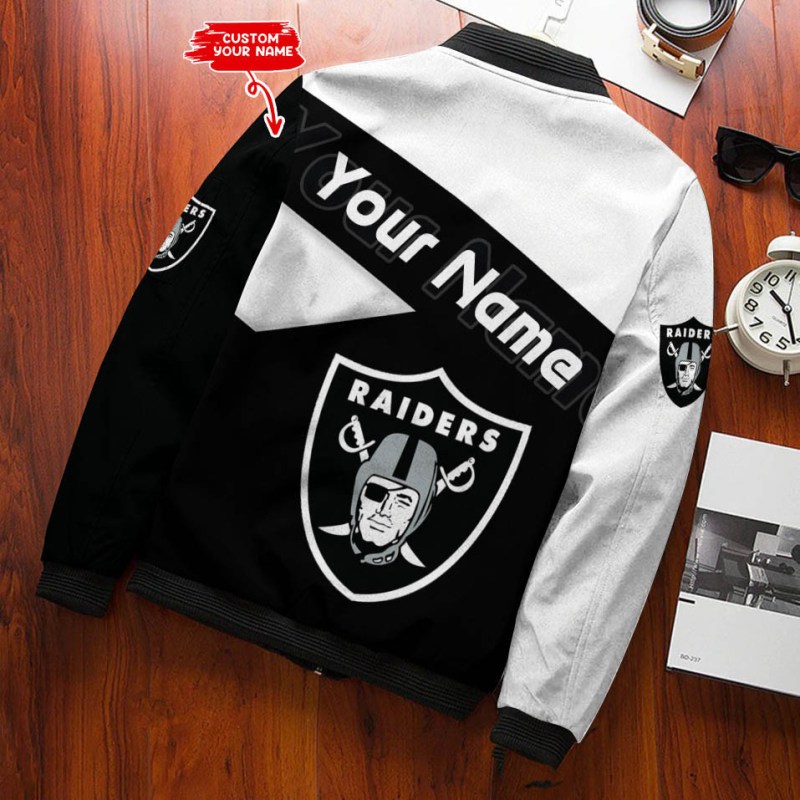 Las Vegas Raiders Personalized Bomber Jacket Back View