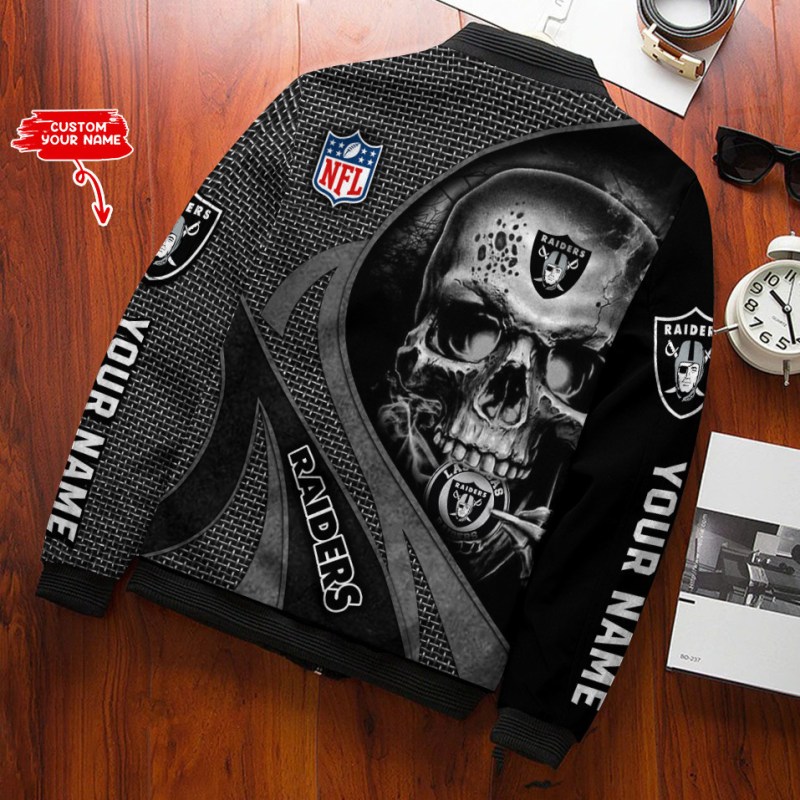Las Vegas Raiders Personalized Bomber Jacket Back View