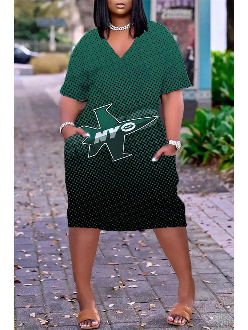 New York Jets V-neck Casual Pocket Dress