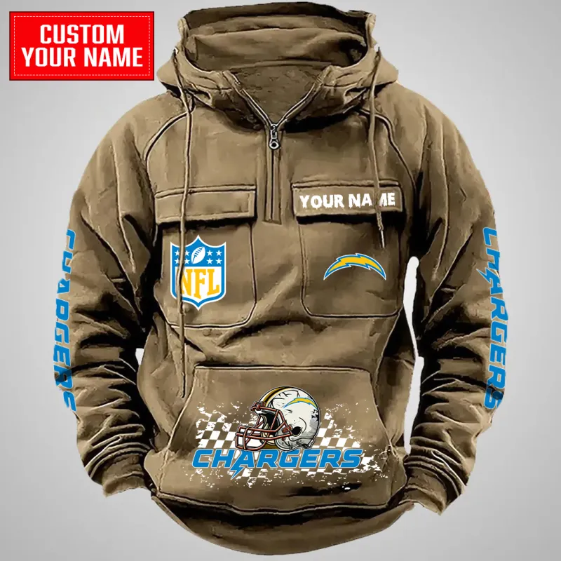 Khaki Multi-Pockets Zip Hoodie