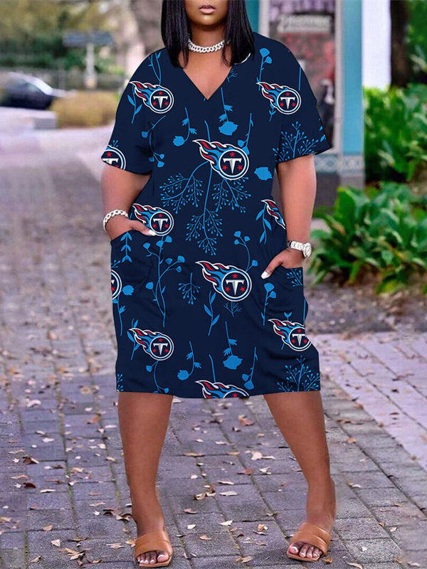 Tennessee Titans V-neck Casual Pocket Dress