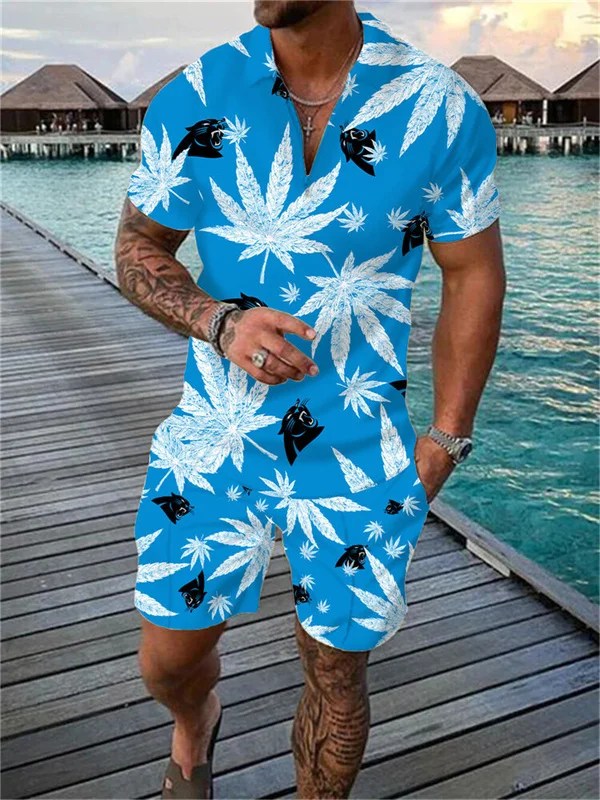 Carolina Panthers Zip Polo Shirt and Shorts