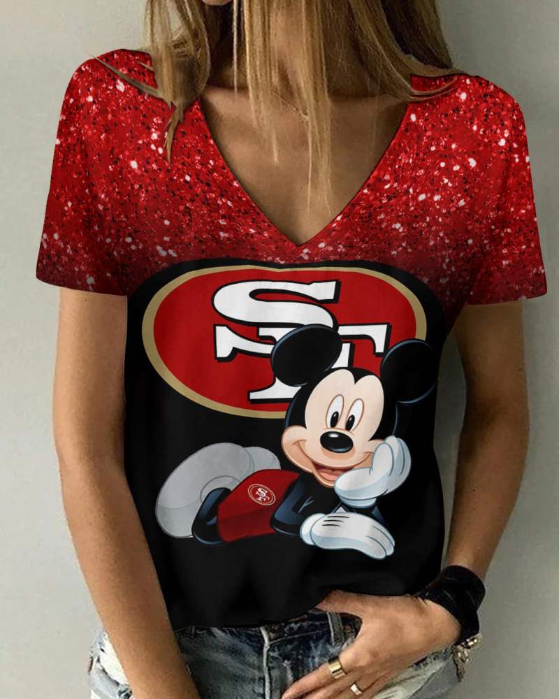 San Francisco 49ers Summer V-neck Women T-shirt