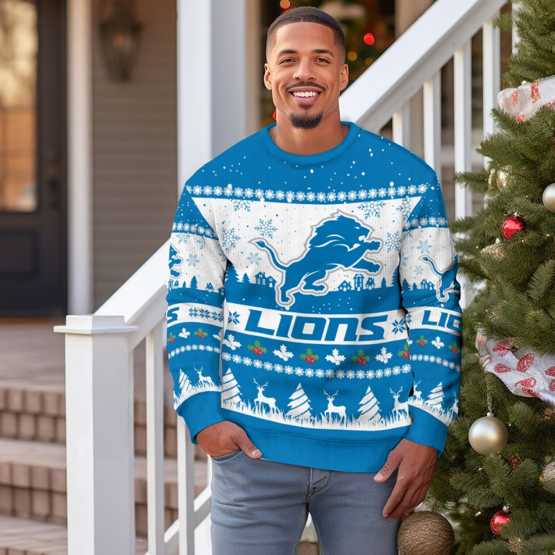 Detroit Lions Christmas Sweater - Outdoor View 3