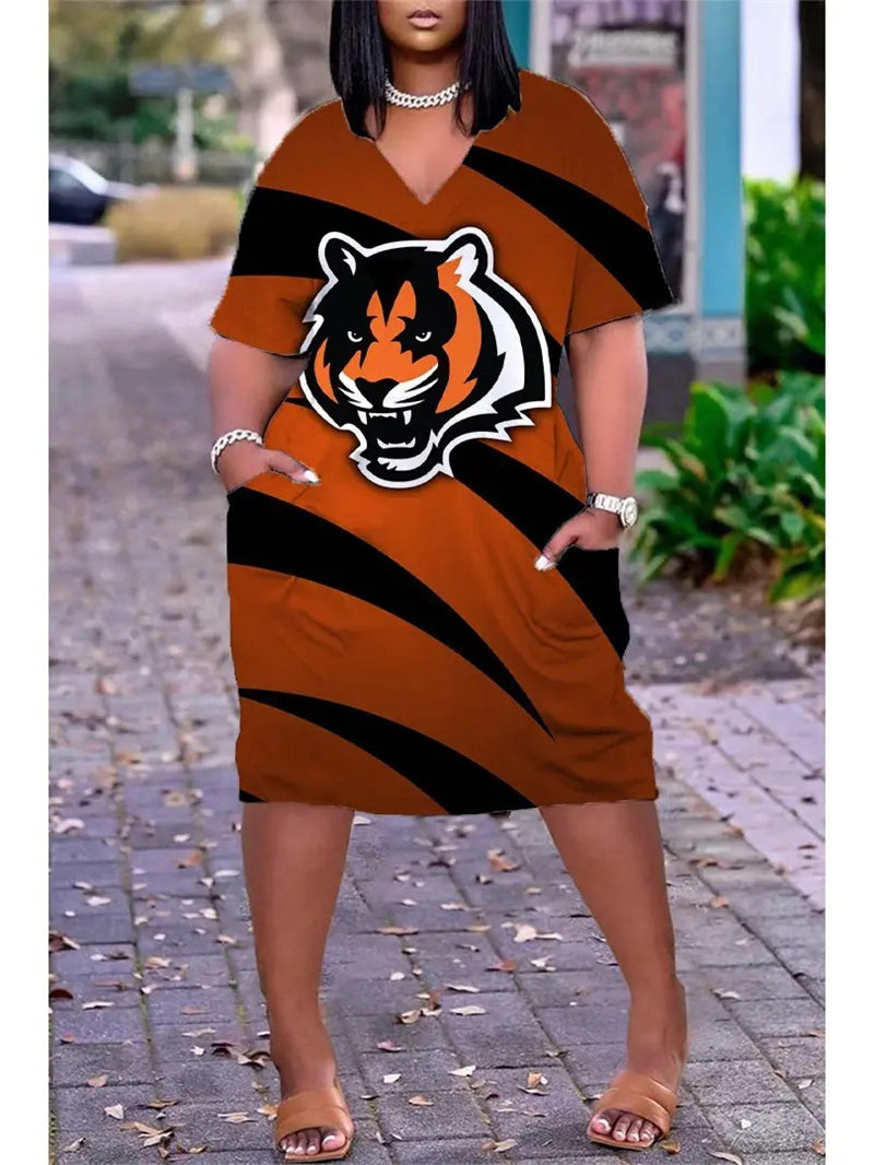 Cincinnati Bengals V-neck Casual Pocket Dress