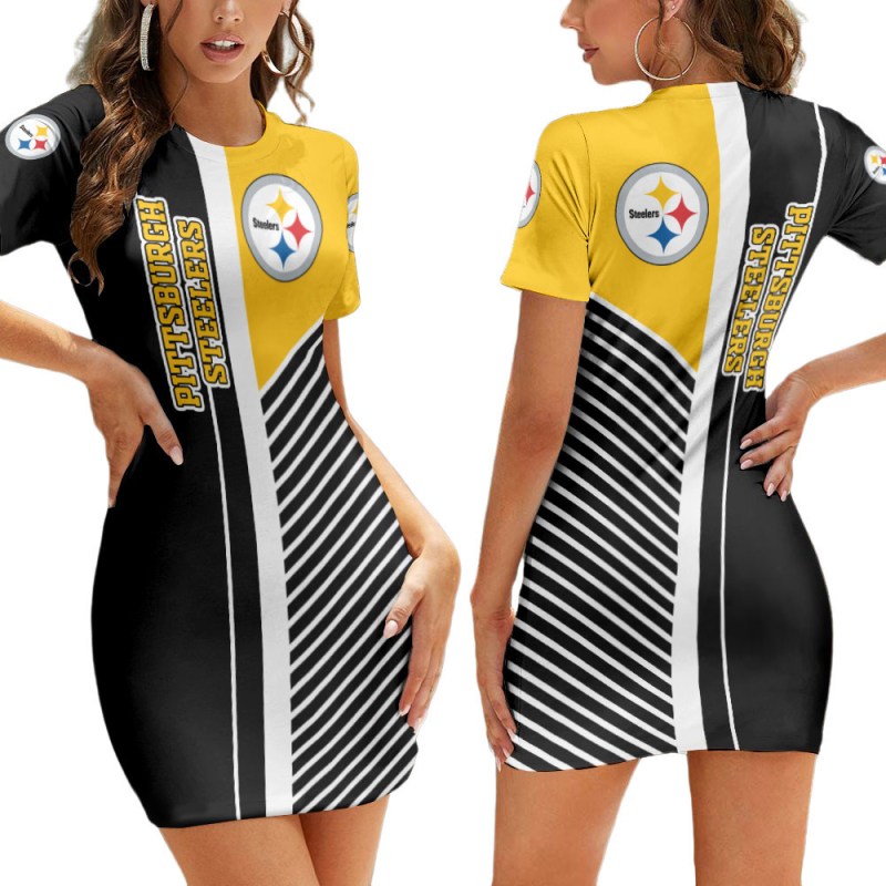 Pittsburgh Steelers Short Sleeve Bodycon Mini Dress
