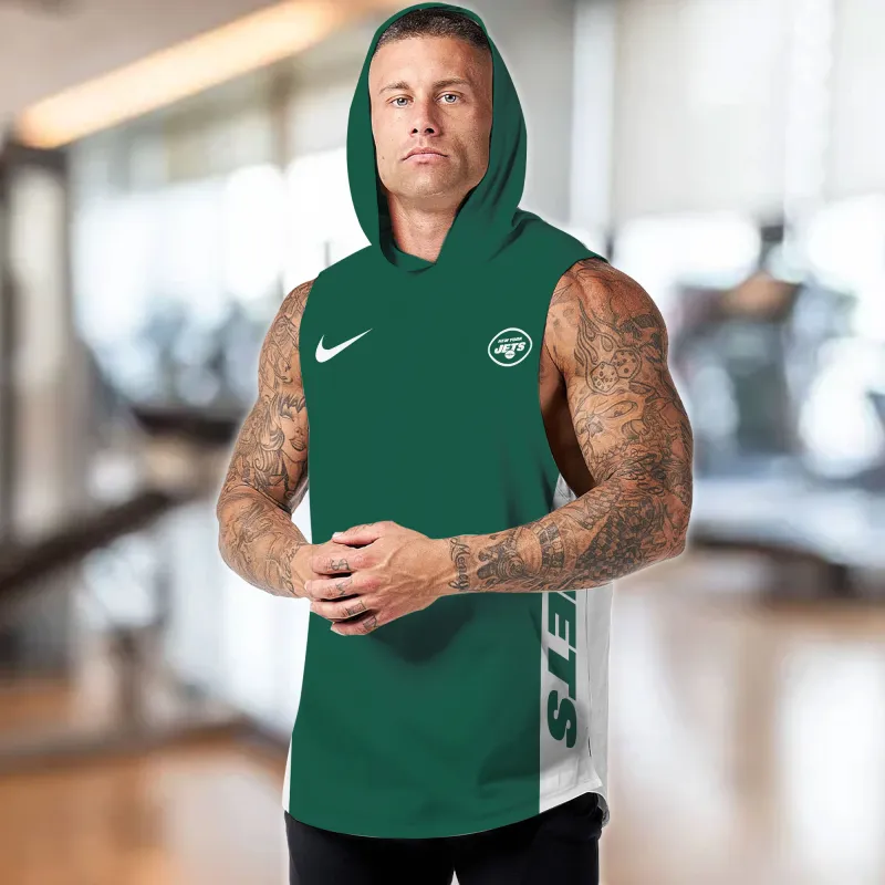 New York Jets Personalized Men's Workout Hooded Tank Top - White Front