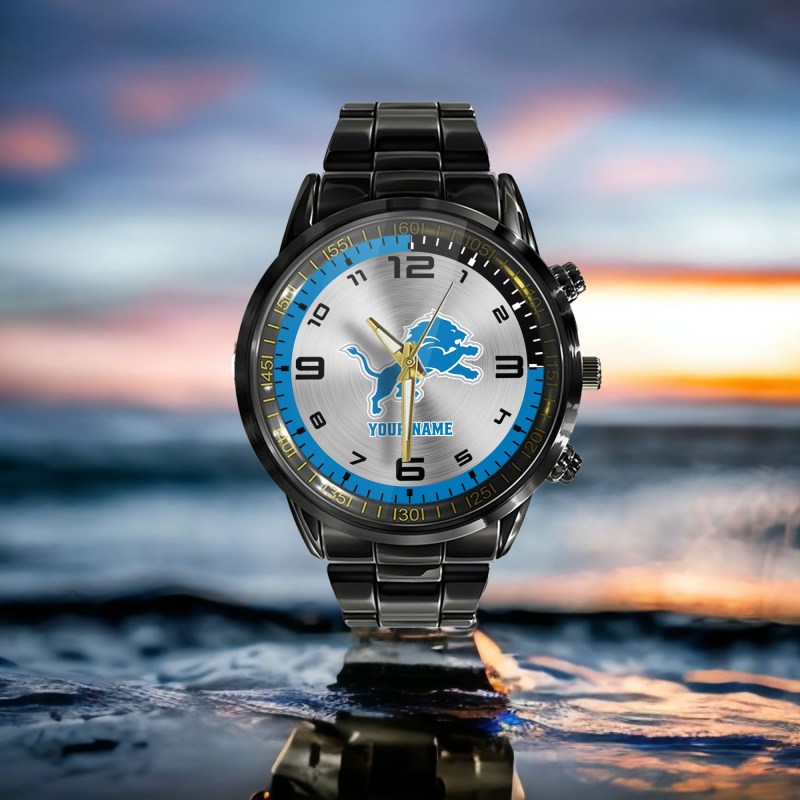 Detroit Lions NFL Personalized Black Hand Watch