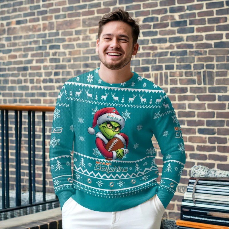 Miami Dolphins Ugly Christmas Sweater Outdoor View 1