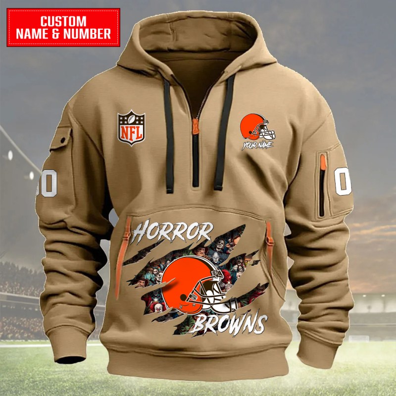 Cleveland Browns Halloween Horror Hoodie in Khaki