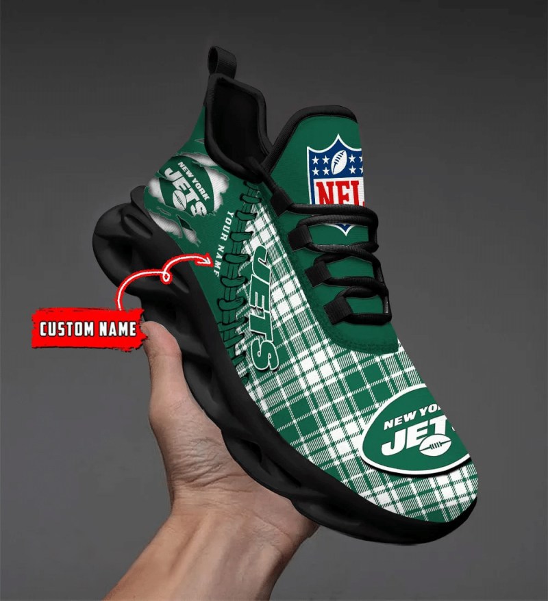 New York Jets Personalized Yezy Running Sneakers in Action
