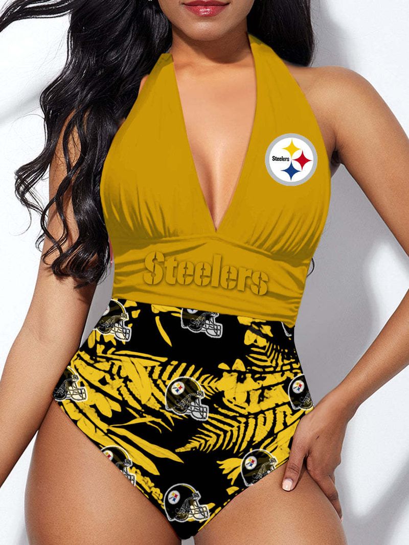 Pittsburgh Steelers Halter Neck One Piece Swimsuit