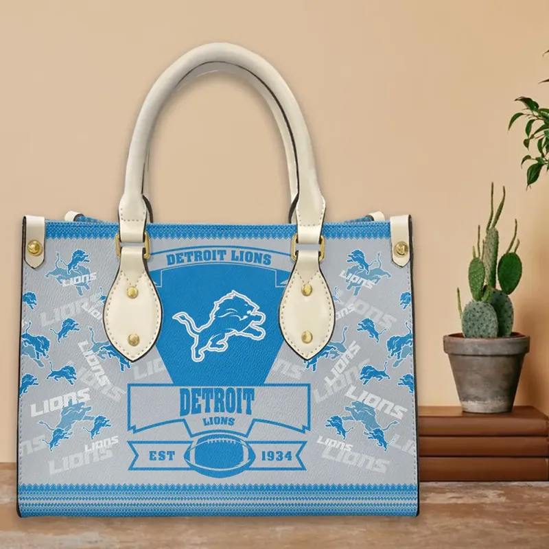 Detroit Lions Personalized Leather Hand Bag White