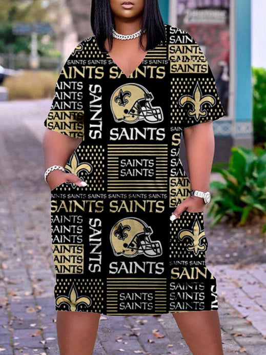 New Orleans Saints V-neck Casual Pocket Dress