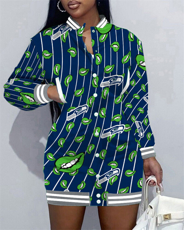 Seattle Seahawks Women Button Down Jacket Dress
