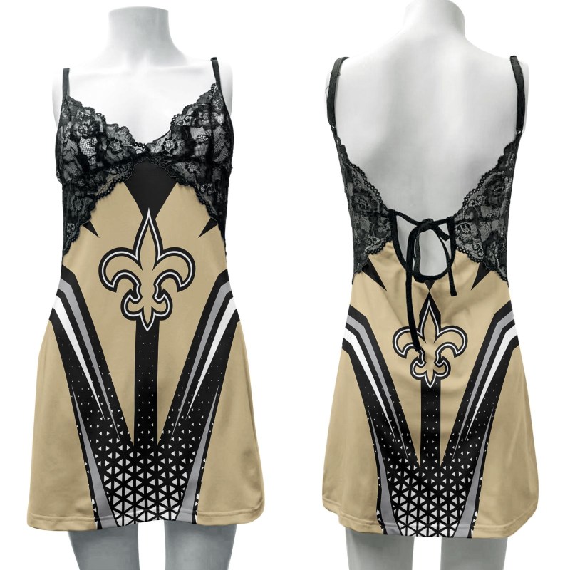 New Orleans Saints Lace Back Strap Slip Dress