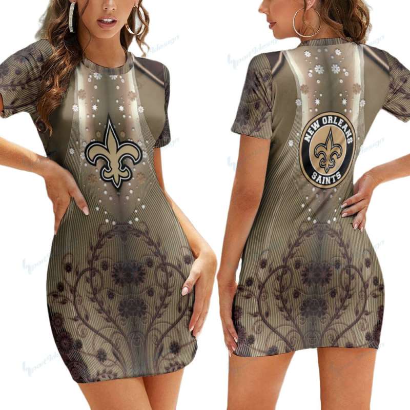 New Orleans Saints Short Sleeve Bodycon Mini Dress
