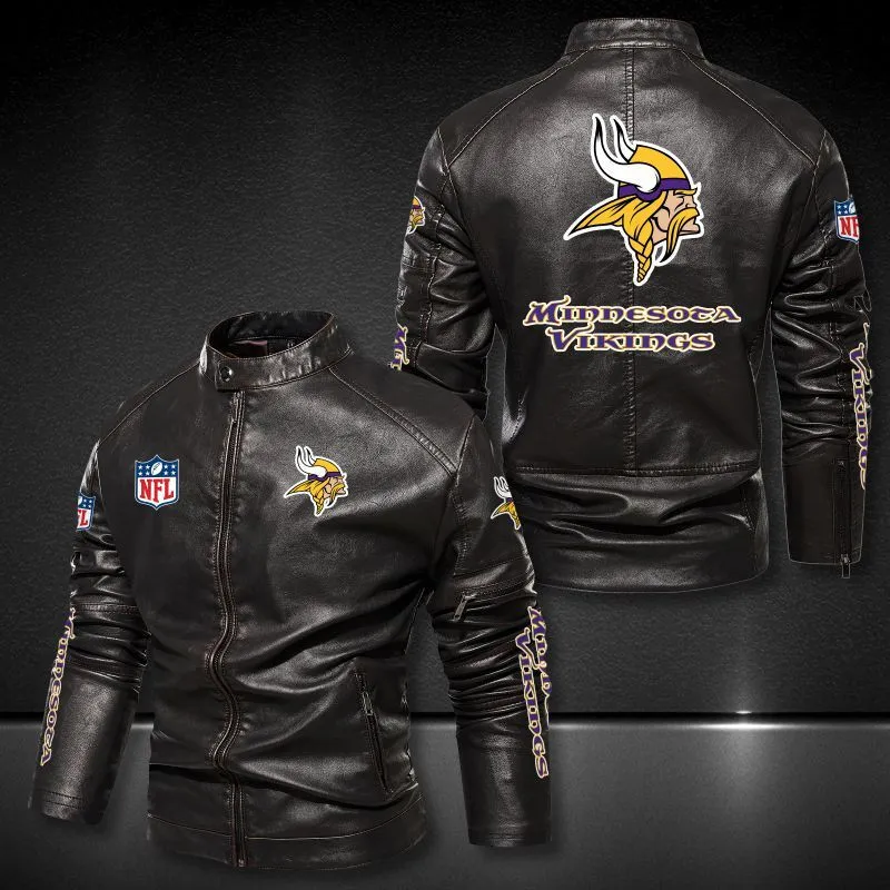 Minnesota Vikings Stand-up Collar Leather Jacket