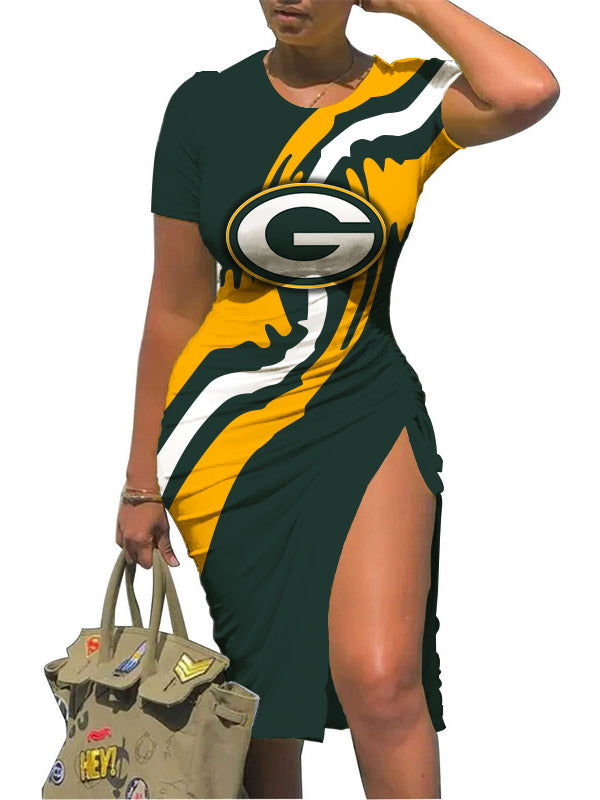 Green Bay Packers Slit Bodycon Dress