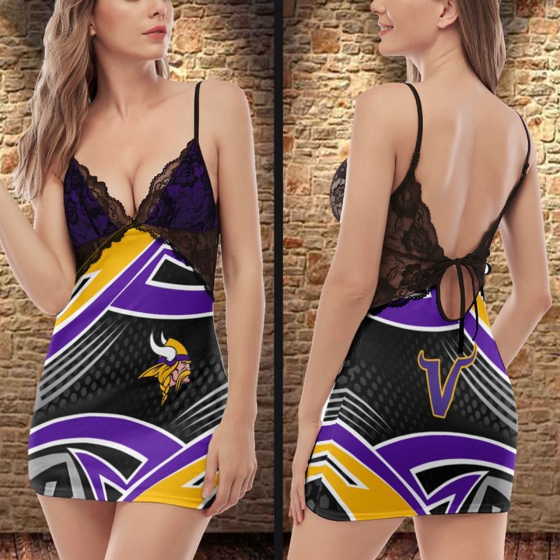 Minnesota Vikings Lace Back Strap Slip Dress Front View