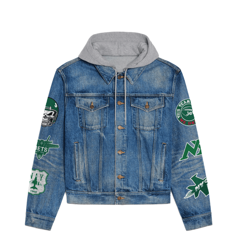 New York Jets Premium Hooded Denim Jacket - Back View