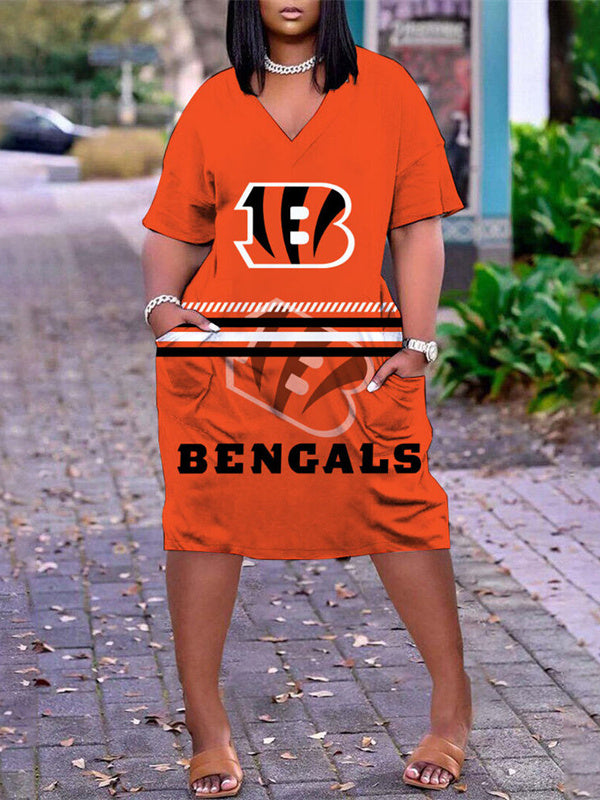 Cincinnati Bengals V-neck Casual Pocket Dress