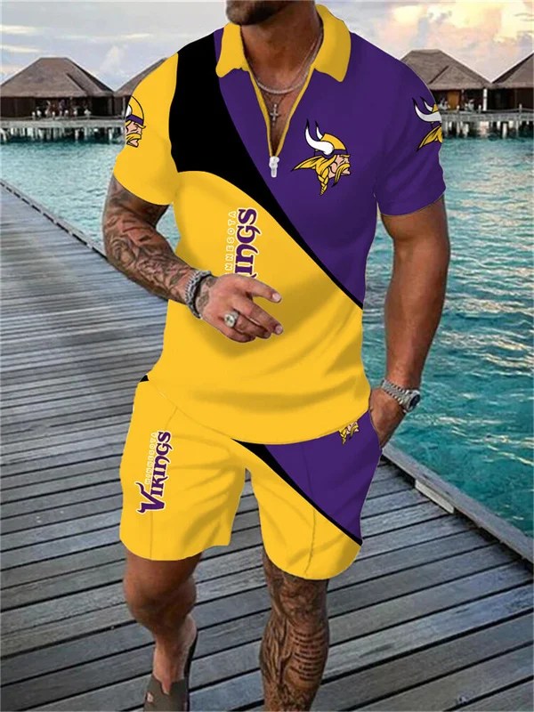 Minnesota Vikings Zip Polo Shirt and Shorts