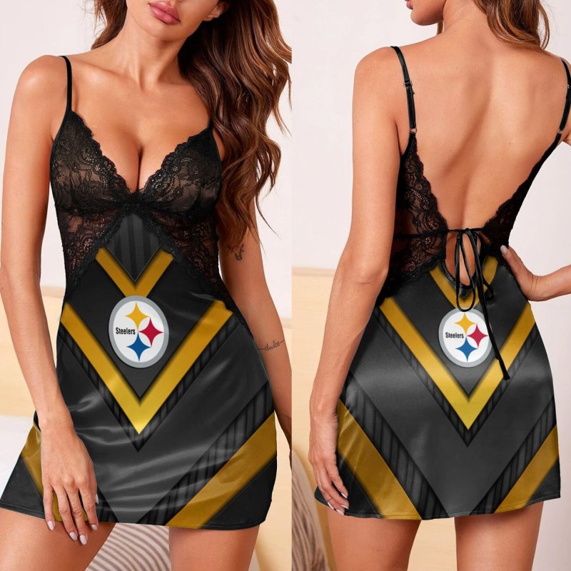 Pittsburgh Steelers Lace Back Strap Slip Dress 2