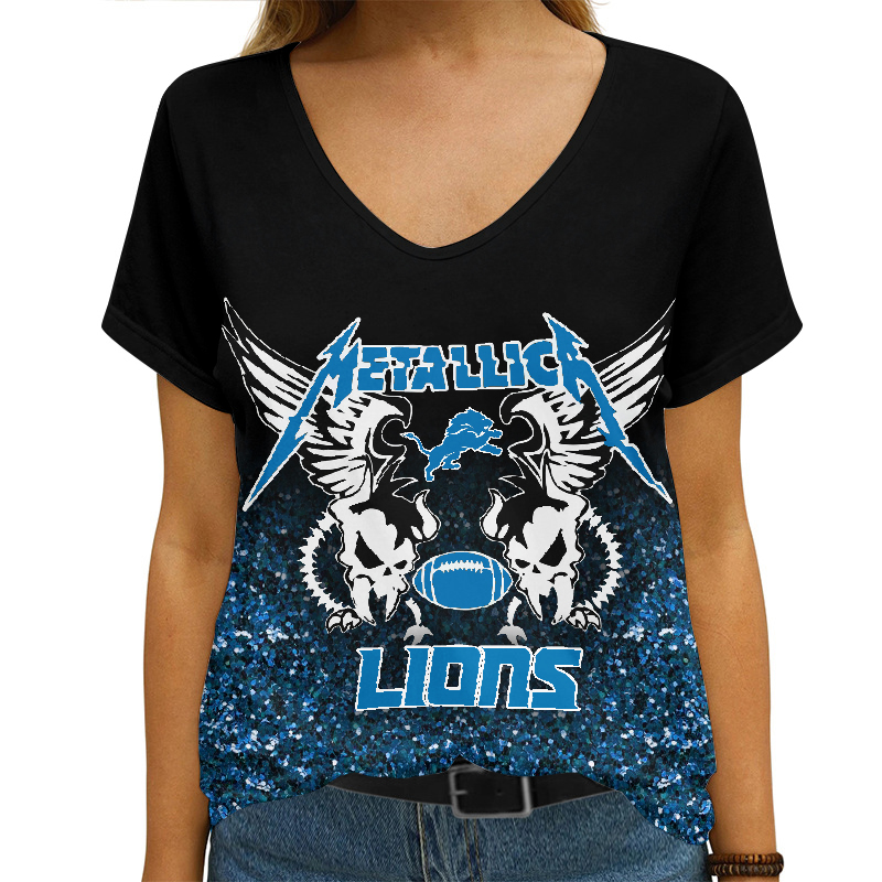 Detroit Lions V-neck Women T-shirt