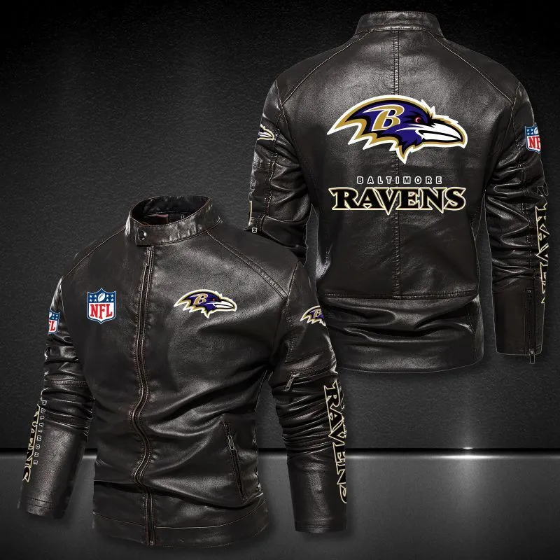 Baltimore Ravens Stand-up Collar Leather Jacket Front View