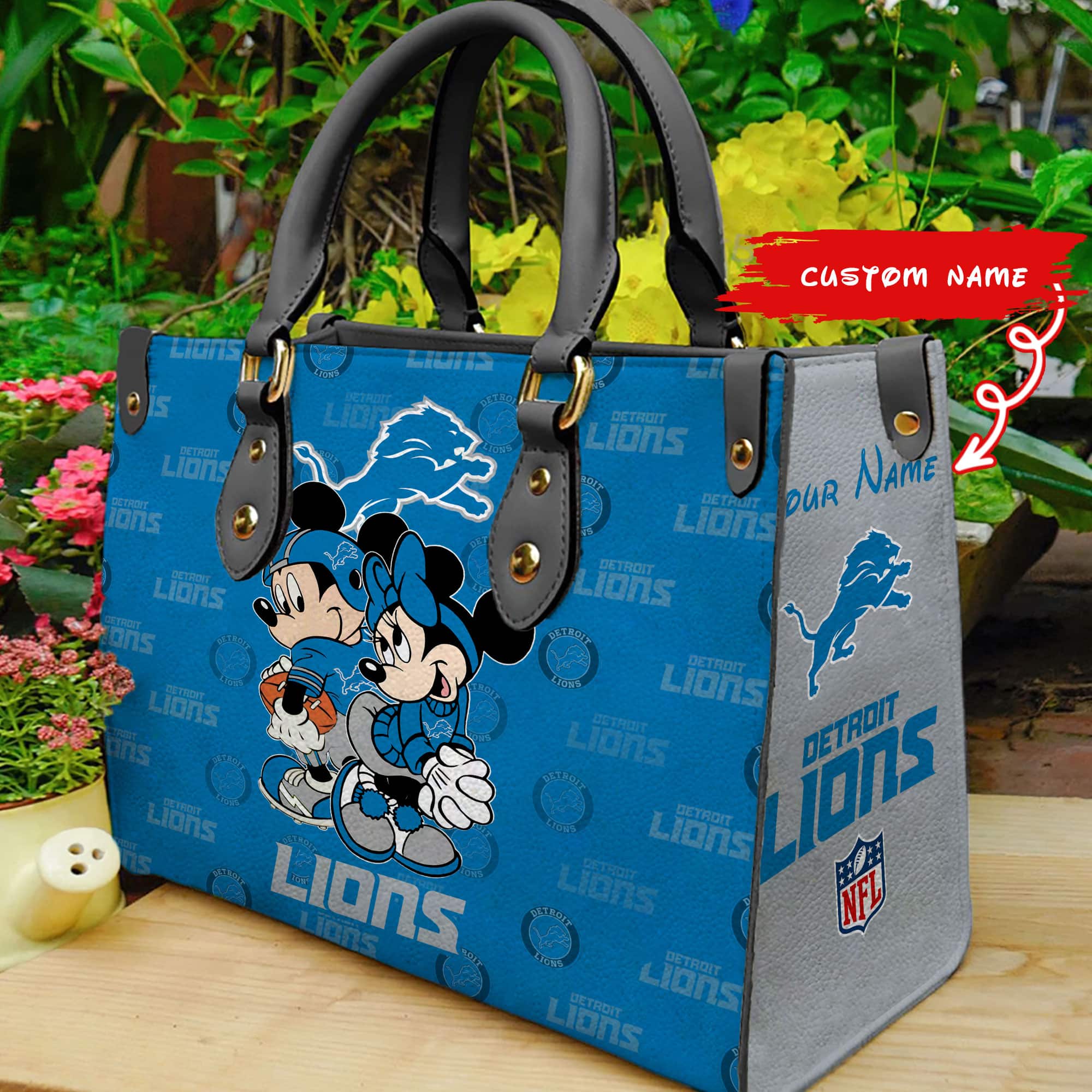 Detroit Lions Personalized Leather Hand Bag