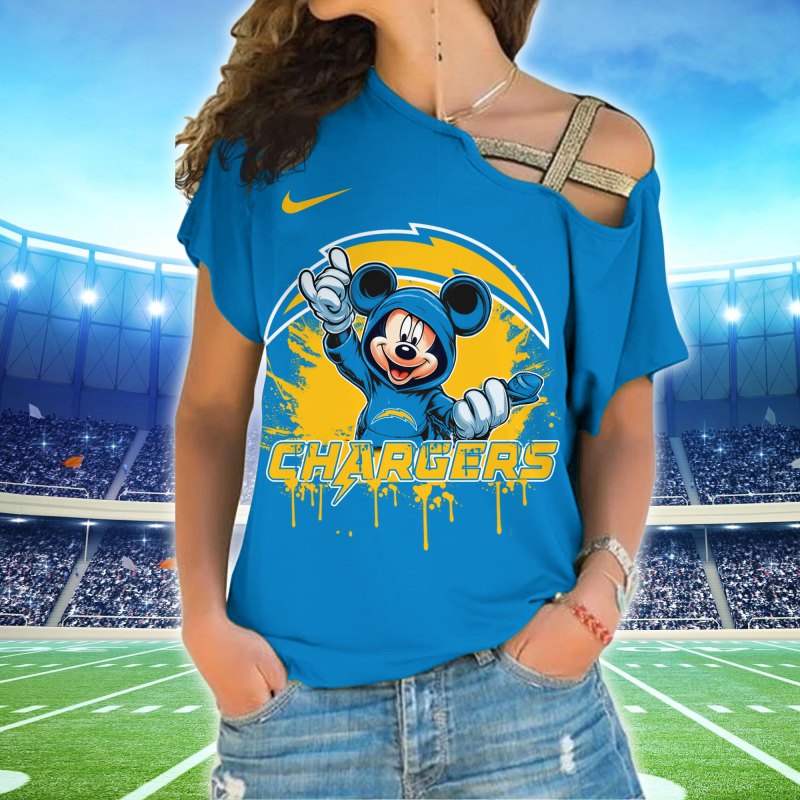 Front view of Los Angeles Chargers Women's Cross Strap Shoulder Shirt