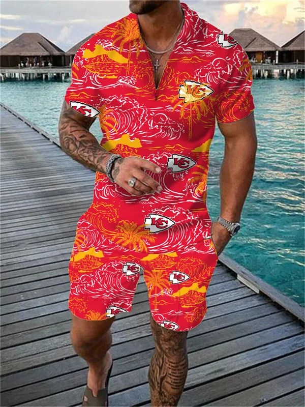 Kansas City Chiefs Zip Polo Shirt and Shorts Men
