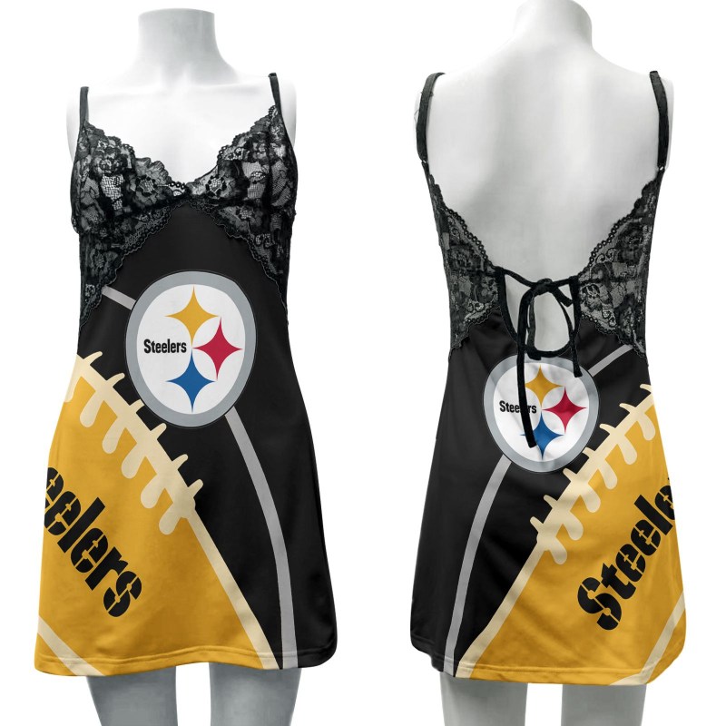 Pittsburgh Steelers Lace Back Strap Slip Dress
