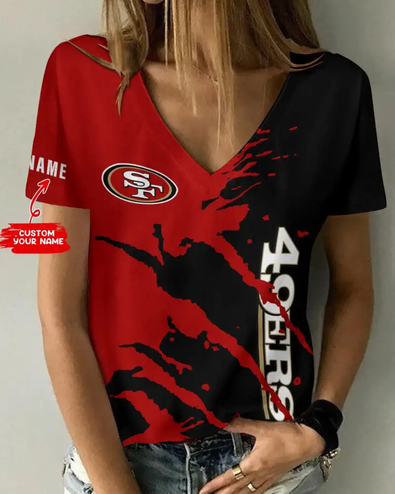 San Francisco 49ers Personalized Summer V-neck Women T-shirt