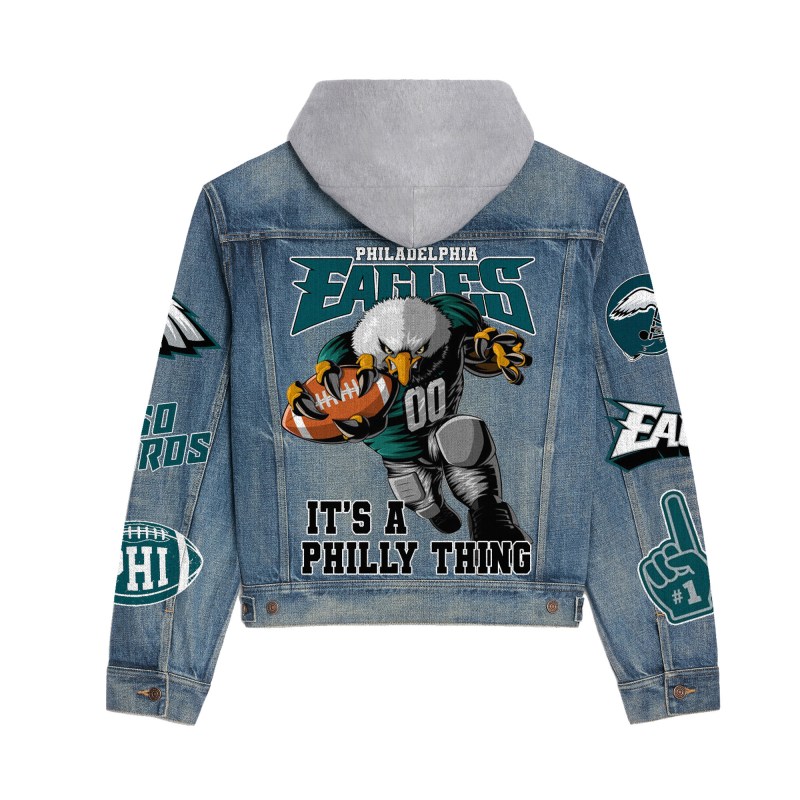 Philadelphia Eagles Hooded Denim Jacket Details